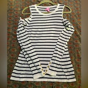 Women's Lilly Pulitzer Cold Shoulder Long Sleeve Sweater Size Small White/Navy